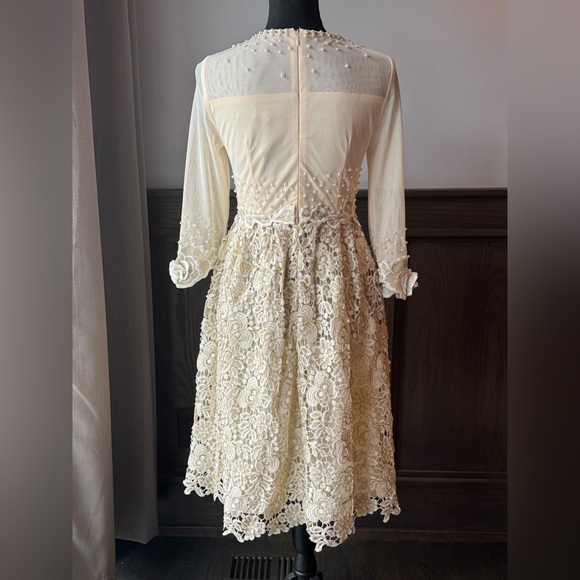 Metisu sheer top beige and gold floral pearl party dress.  Nwt - Picture 5 of 13